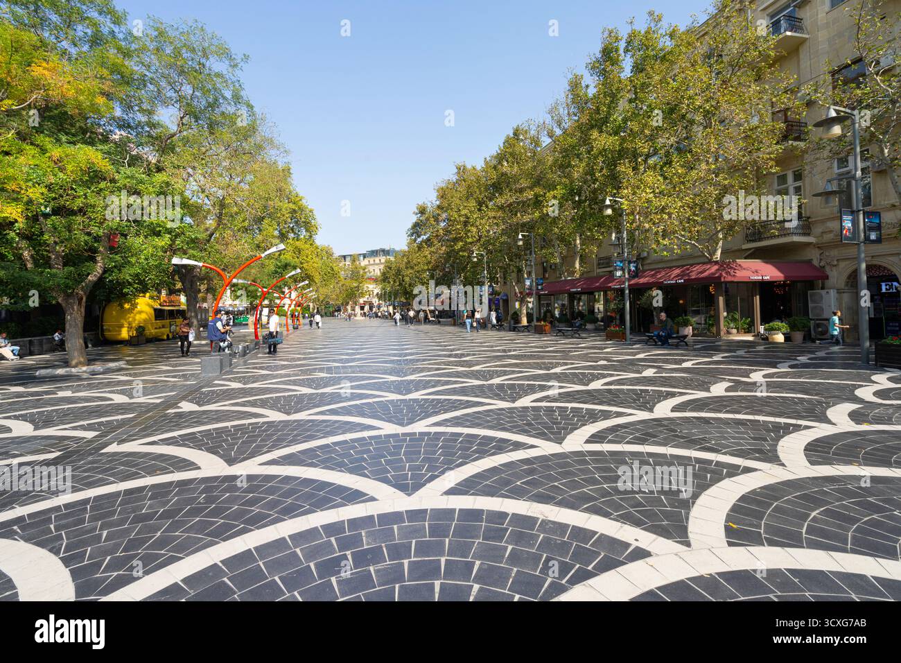 Baku, Aserbaidschan. oktober 2025. Blick auf den Springbrunnenplatz im Stadtzentrum Stockfoto
