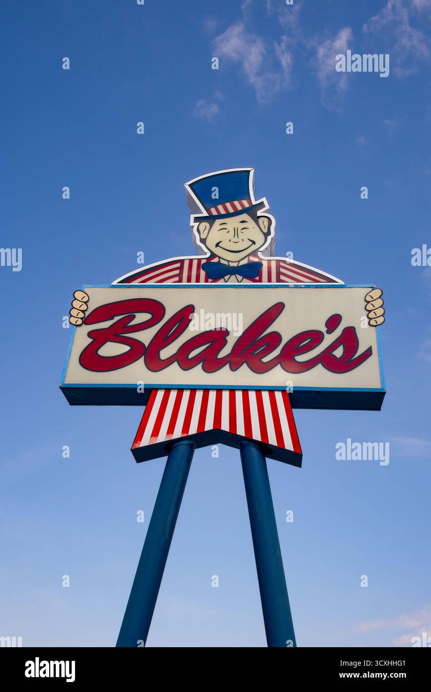 Legendäre Schilder, The Blake's man, für Blake's Lotagurger, Albuquerque, New Mexico, USA. Stockfoto