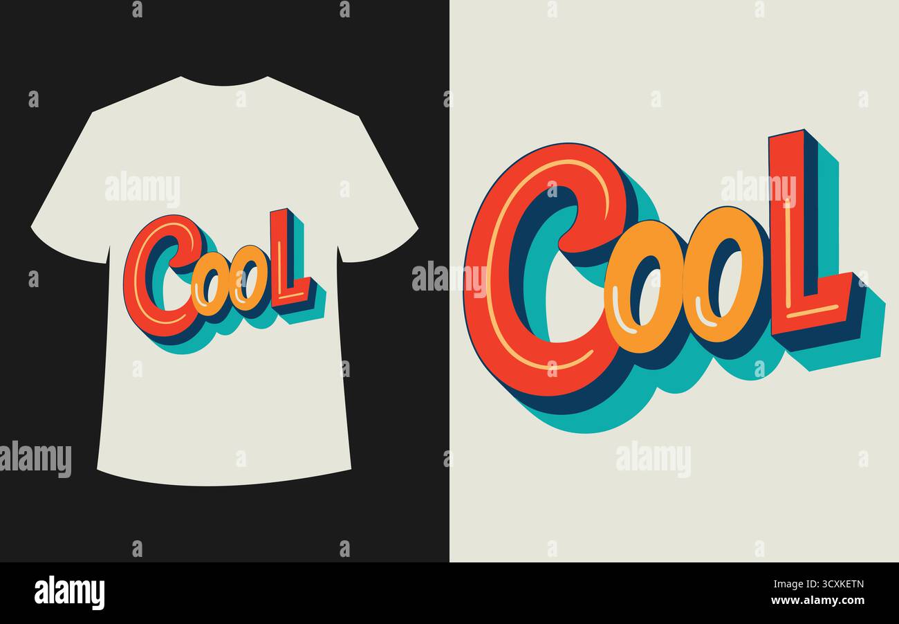 Grooviges T-Shirt im Retro-Stil mit „Cool“-Schriftzug Stock Vektor