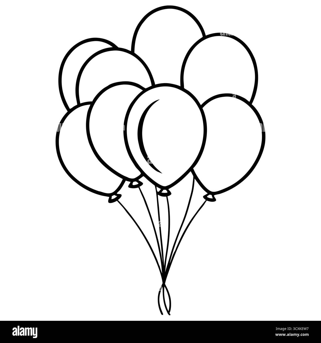 Einfache Schwarzweiß-Linienzeichnung eines Bündels Ballons Stock Vektor