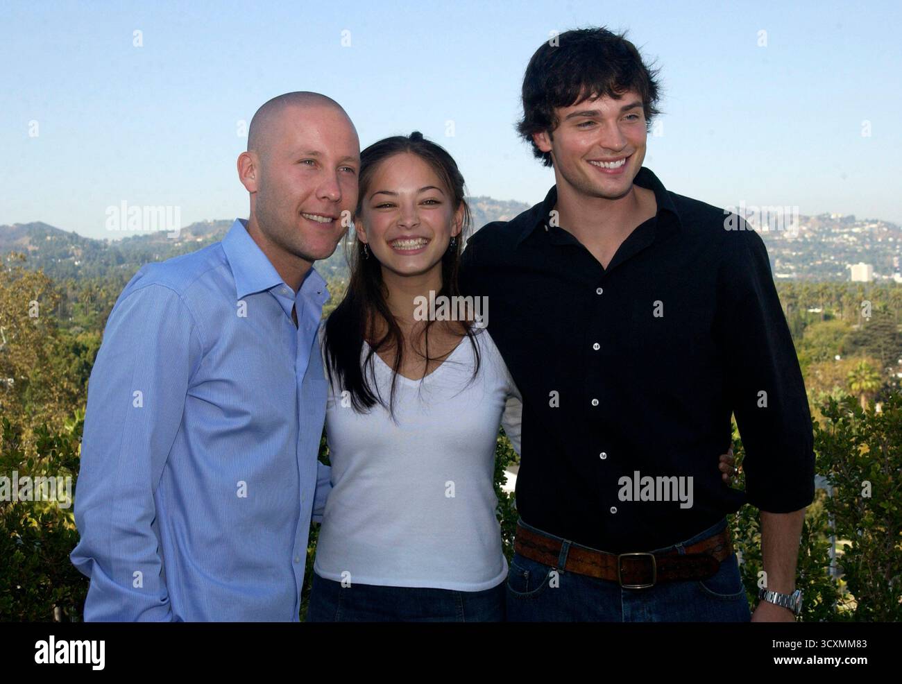 Die Besetzung von Smallville - Michael Rosenbaum, Kristin Kreuk und Tom Welling. September 2002. Stockfoto