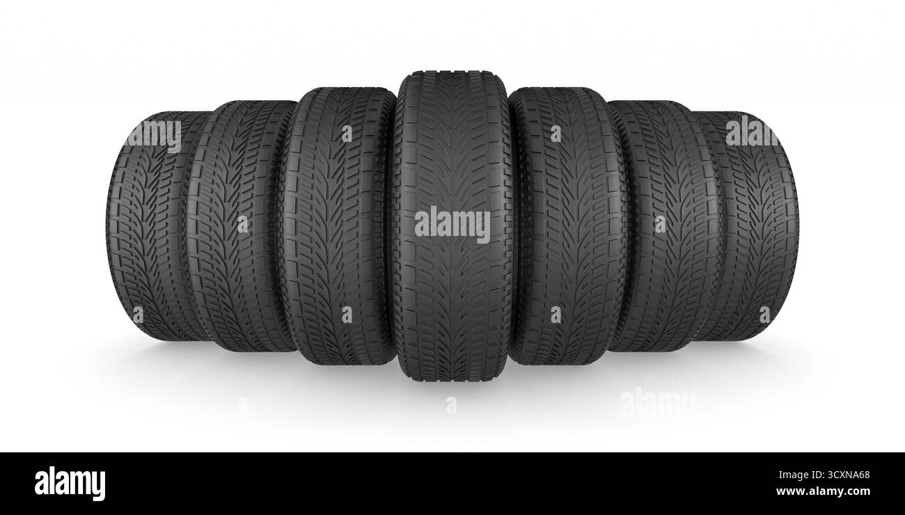 Autoreife auf weißem Hintergrund. Isolierte 3D-Darstellung Stockfoto