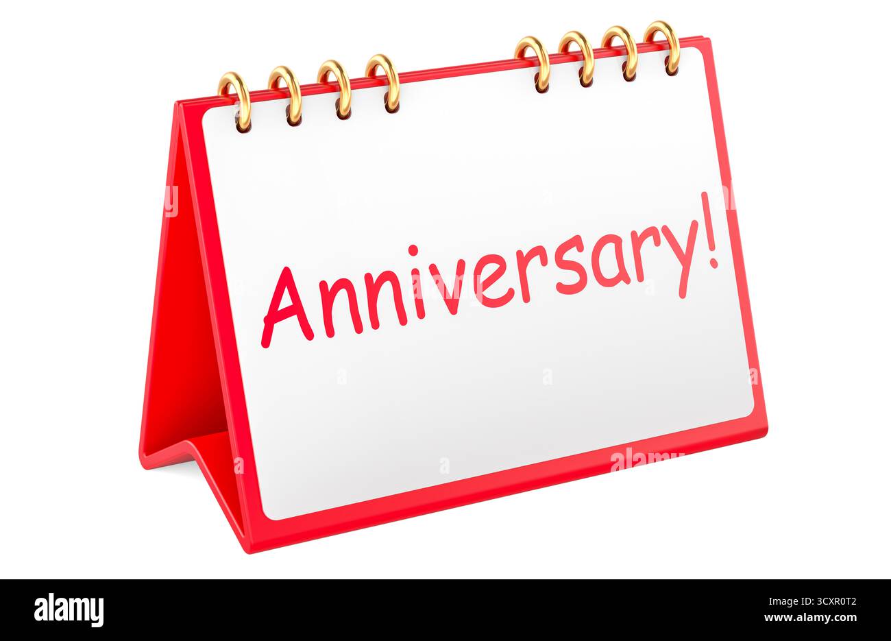 Jubiläumskonzept mit Tischkalender. 3D-Rendering isoliert auf weißem Hintergrund Stockfoto
