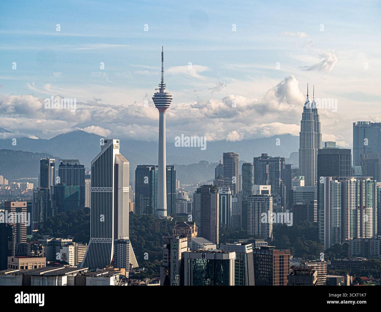 Kuala Lumpur, Malaysia - 20. Februar 2025 - einige wichtige Sehenswürdigkeiten von Kuala Lumpur, Menara Kuala Lumpur Tower, Petronas Twin Towers und Maybnak To Stockfoto