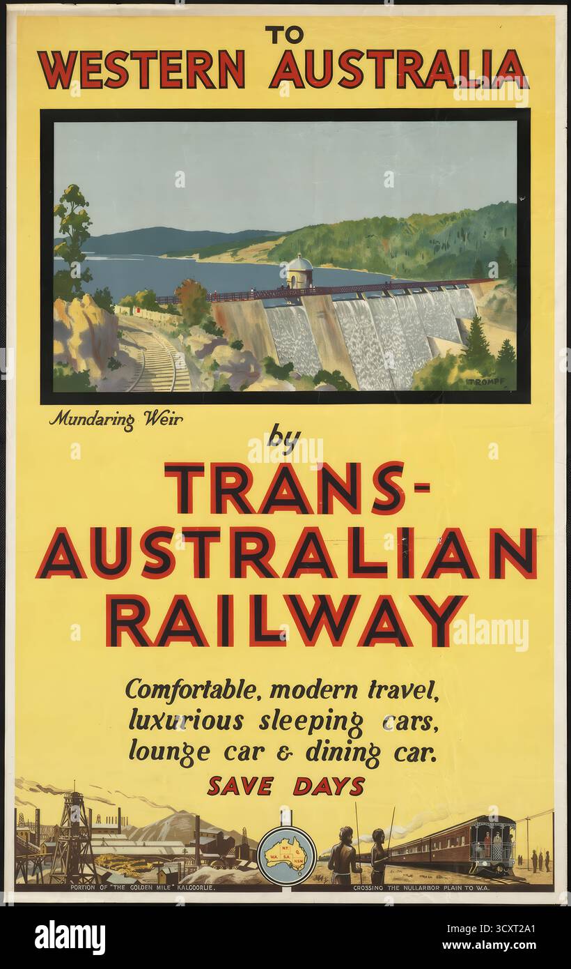Ein prächtiges Reiseposter für die Trans Australia Railway Stockfoto