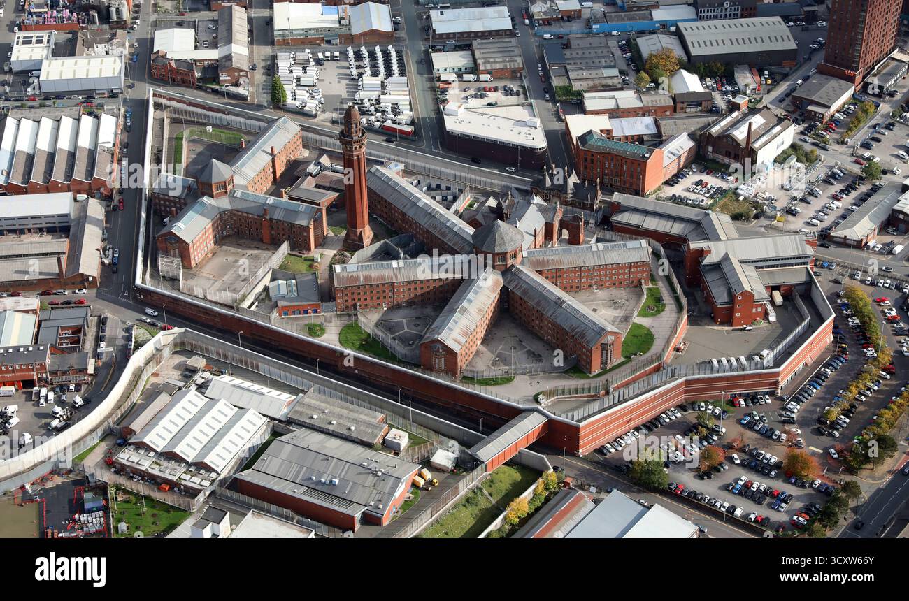 Aus der Vogelperspektive des Manchester Prison, früher bekannt als Strangeways Stockfoto