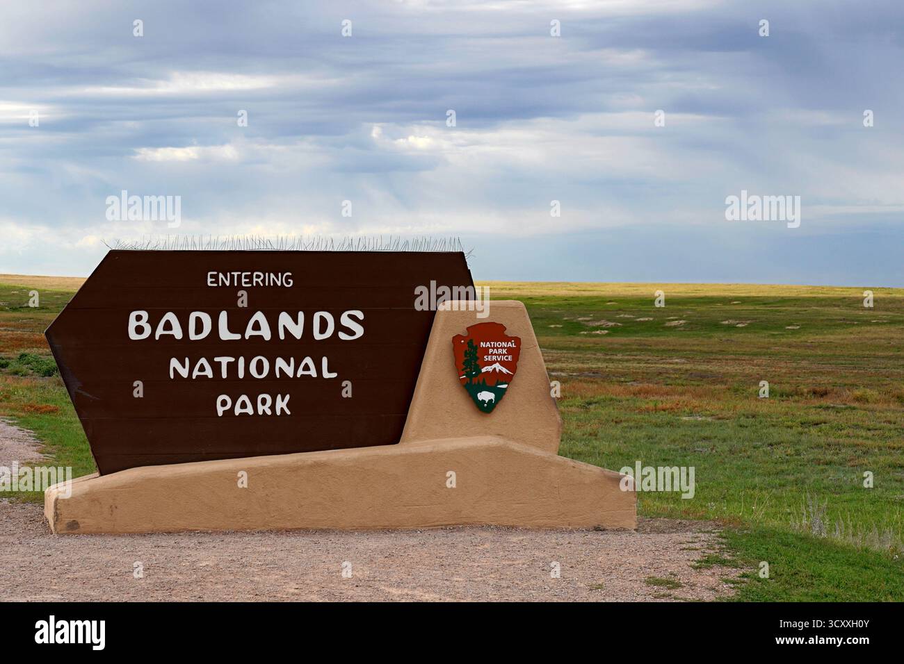 Badlands National Park Eintrittsschild in South Dakota Stockfoto