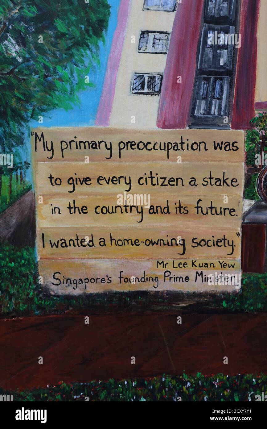 Mural Quoting Gründer Premierminister Lee Kuan Yew on Home Ownership, Little India, Singapur Stockfoto