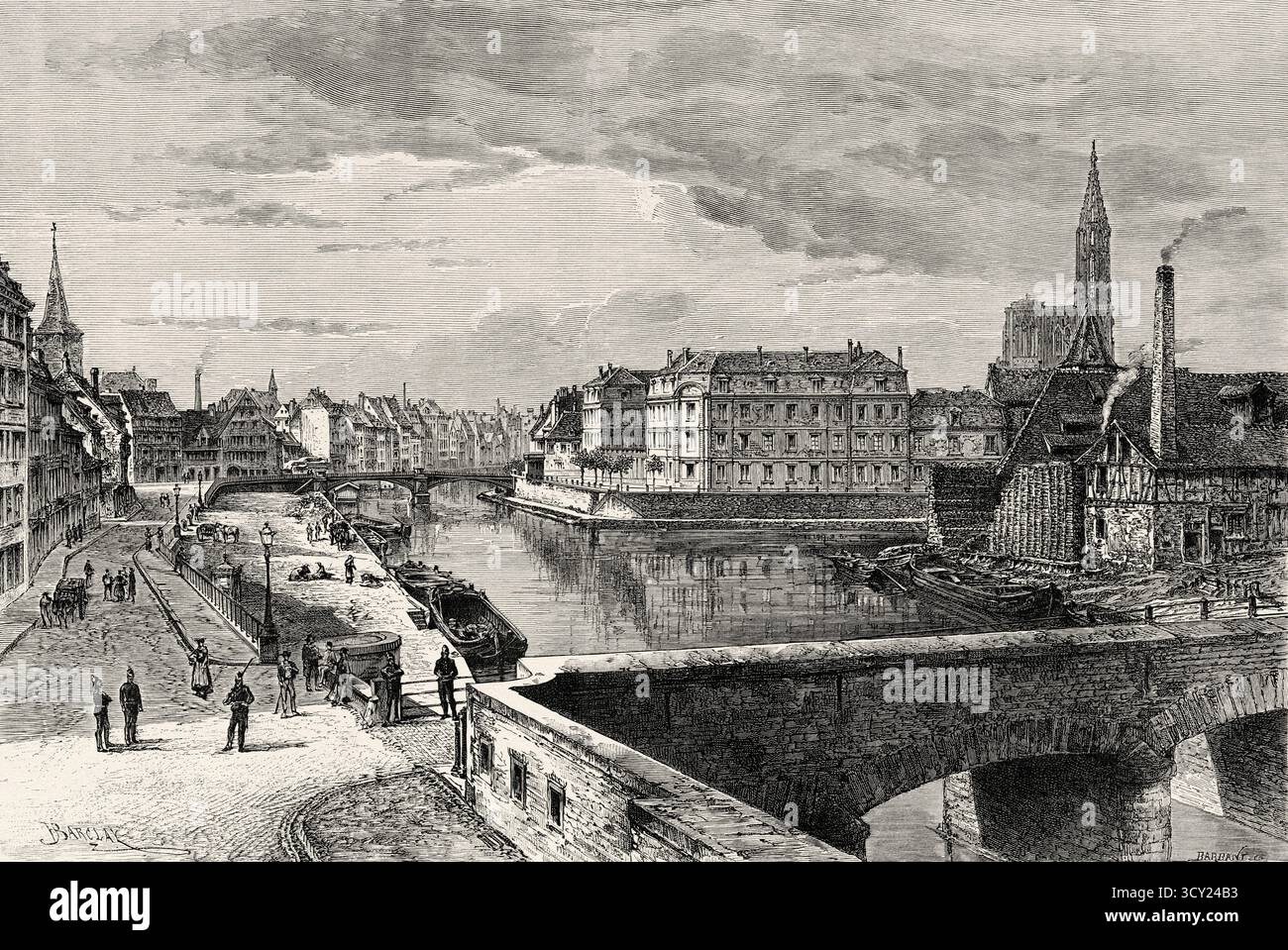 Die Grande Île ist eine Insel im historischen Zentrum von Straßburg. Département BAS-Rhin, Elsass, Frankreich. Zeichnung von Edgar Barclay (1842–1913) durch Elsass und Lothringen, 1888 von Charles Grad (1842–1890) Le Tour du Monde 1888 Stockfoto