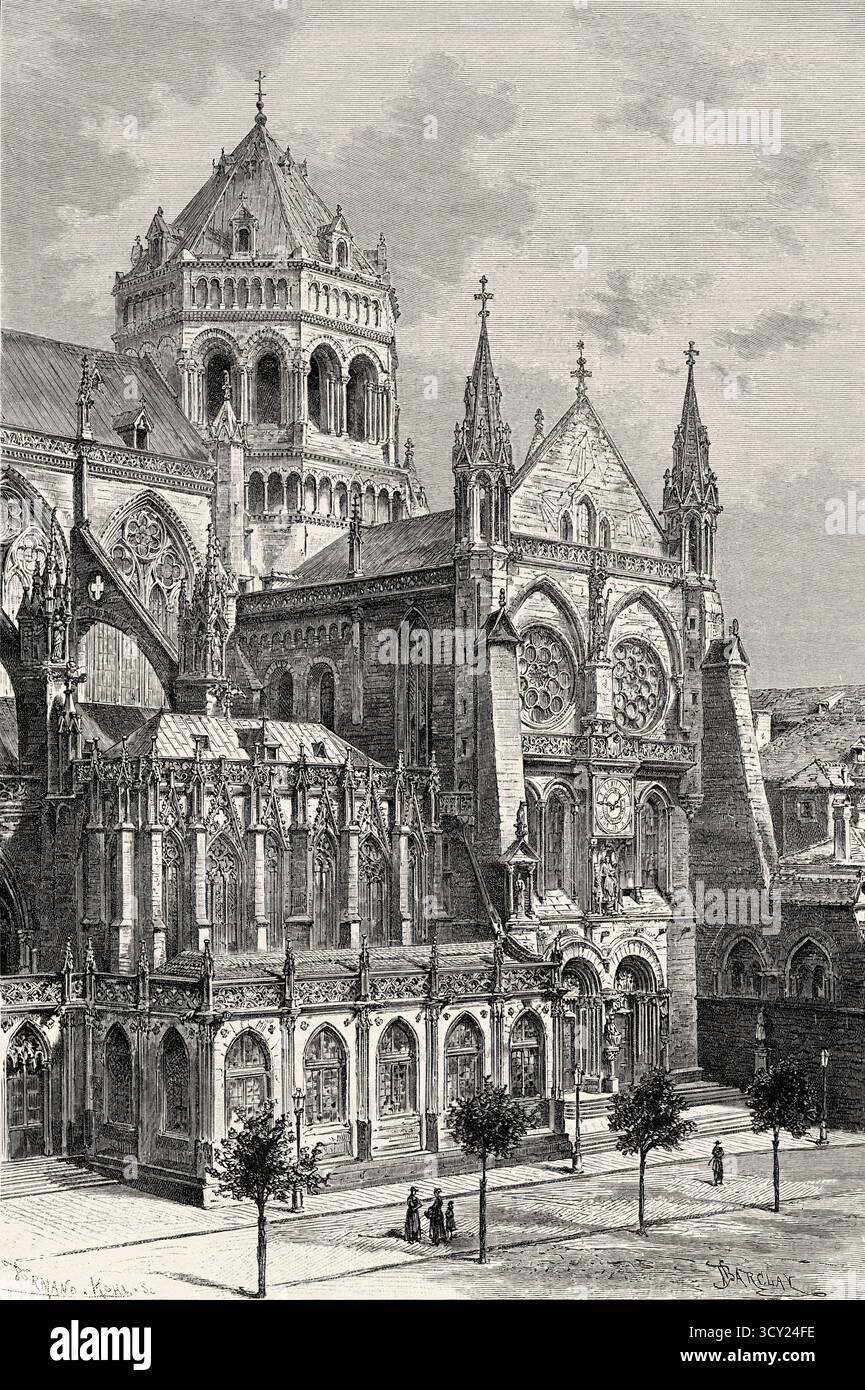 Das Querschiff der Kathedrale von Straßburg. Département BAS-Rhin, Elsass, Frankreich. Zeichnung von Edgar Barclay (1842–1913) durch Elsass und Lothringen, 1888 von Charles Grad (1842–1890) Le Tour du Monde 1888 Stockfoto