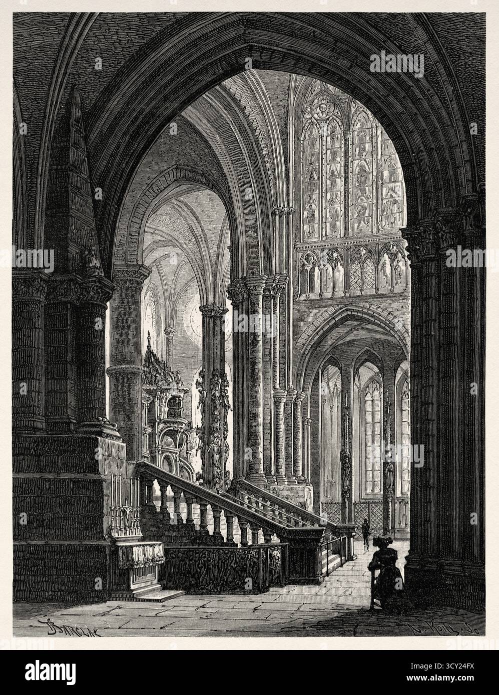 Querschiff und Chor des Straßburger Doms, Unterrhein-Département, Elsass, Frankreich. Zeichnung von Edgar Barclay (1842–1913) durch Elsass und Lothringen, 1888 von Charles Grad (1842–1890) Le Tour du Monde 1888 Stockfoto