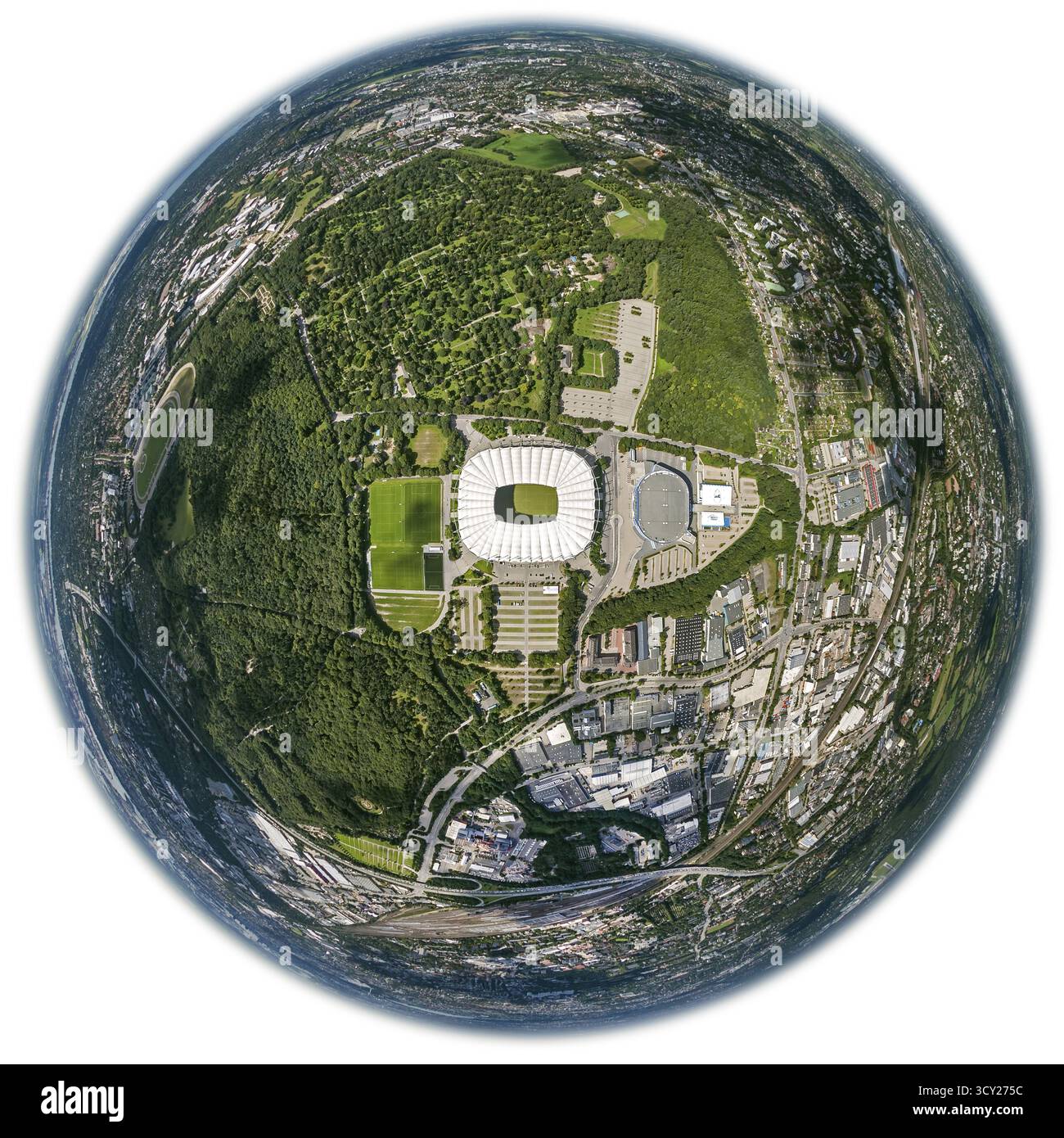 Imtech Arena, HSV Stadion, HSH Nordbank Arena, Hamburg, Bundesliga-Stadion, Fischaugenlinse, Fischaugenlinse, Rundbild, Deutschland, Europa, aus der Vogelperspektive Stockfoto