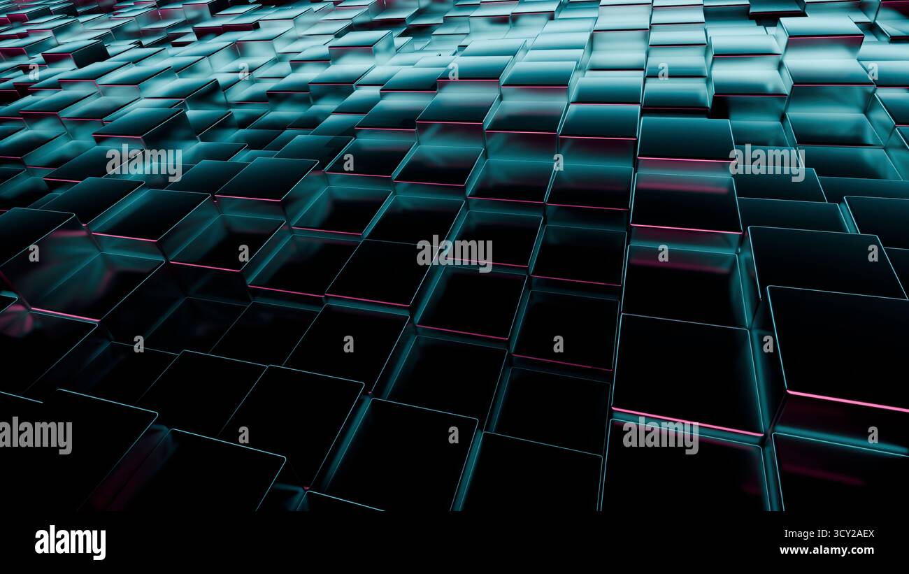 Abstrakter technologischer Hintergrund mit steigenden und fallenden Würfeln Stockfoto