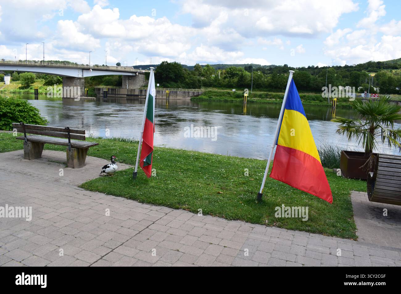 Flaggen Rumäniens und Bulgariens im Schengen-Raum Stockfoto