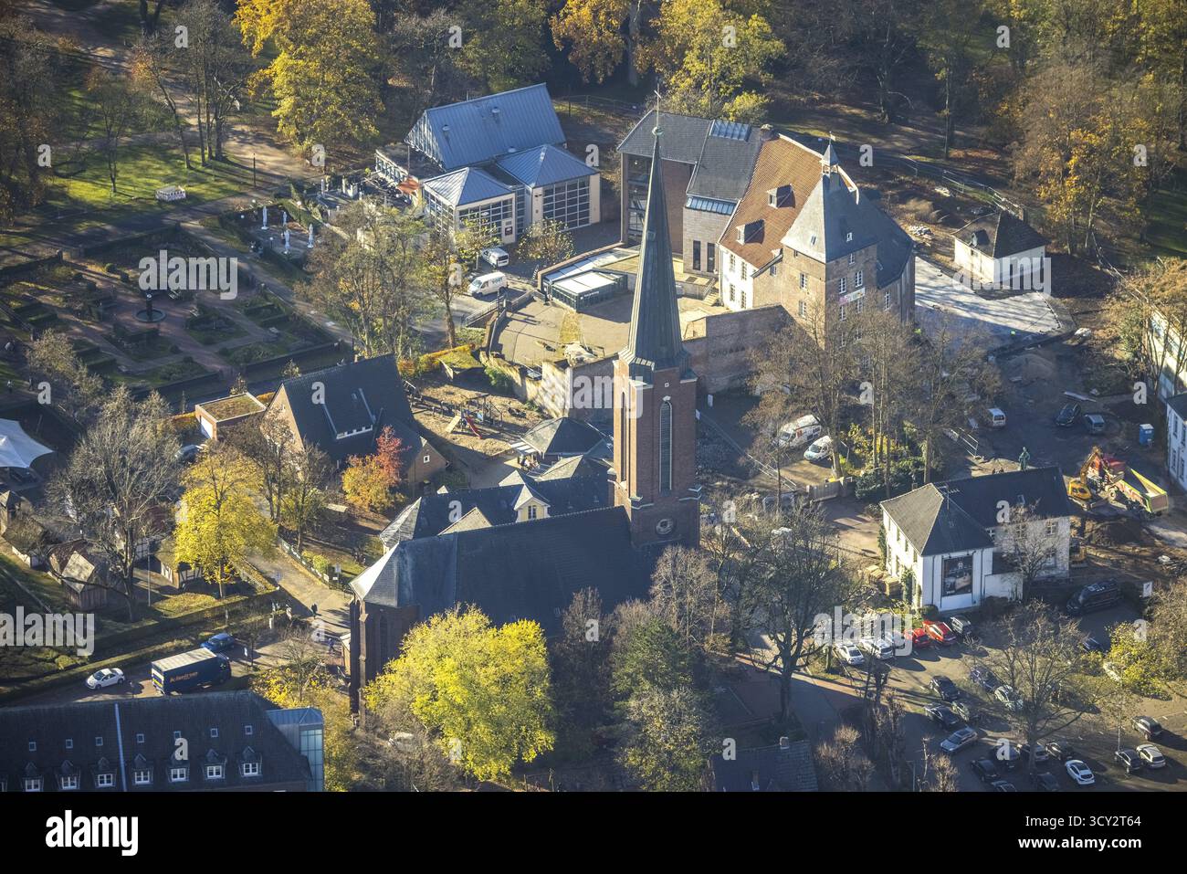 Luftaufnahme, Schloss Moers, katholische Kirche St. Joseph, Moers, Ruhrgebiet, Nordrhein-Westfalen, Deutschland, DE, Europa, Grafschafter Museum, Mano Stockfoto