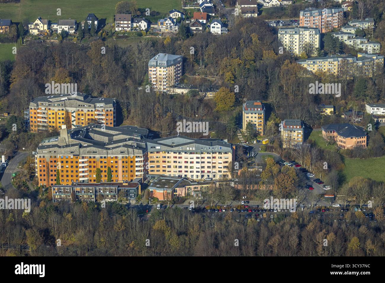 Luftaufnahme, Gemeindekrankenhaus Herdecke, Westende, Herdecke, Ruhrgebiet, Nordrhein-Westfalen, Deutschland, DE, Europa, Bird-Eyes, Ansicht, Luftfotogr Stockfoto