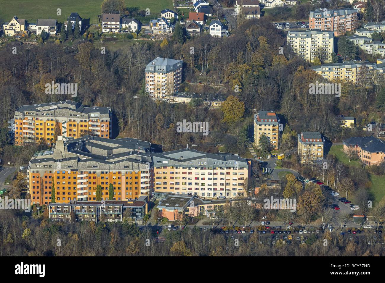 Luftaufnahme, Gemeindekrankenhaus Herdecke, Westende, Herdecke, Ruhrgebiet, Nordrhein-Westfalen, Deutschland, DE, Europa, Bird-Eyes, Ansicht, Luftfotogr Stockfoto