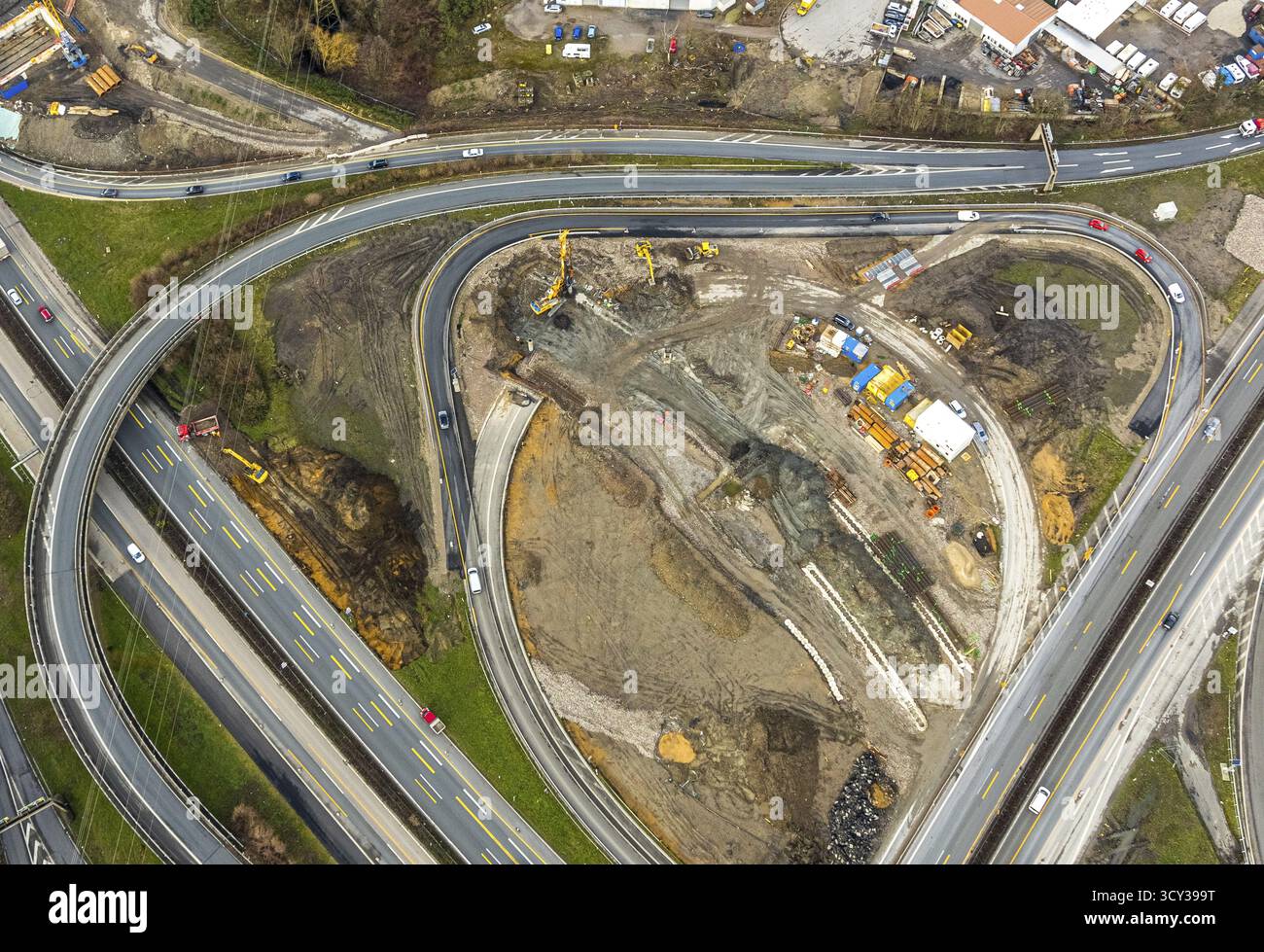 Luftaufnahme, Autobahnkreuz 21 Herne, Kreuzung der Autobahnen A42 und A43, Neubau eines 550 m langen Tunnels in sogenanntem offenen Bau Stockfoto