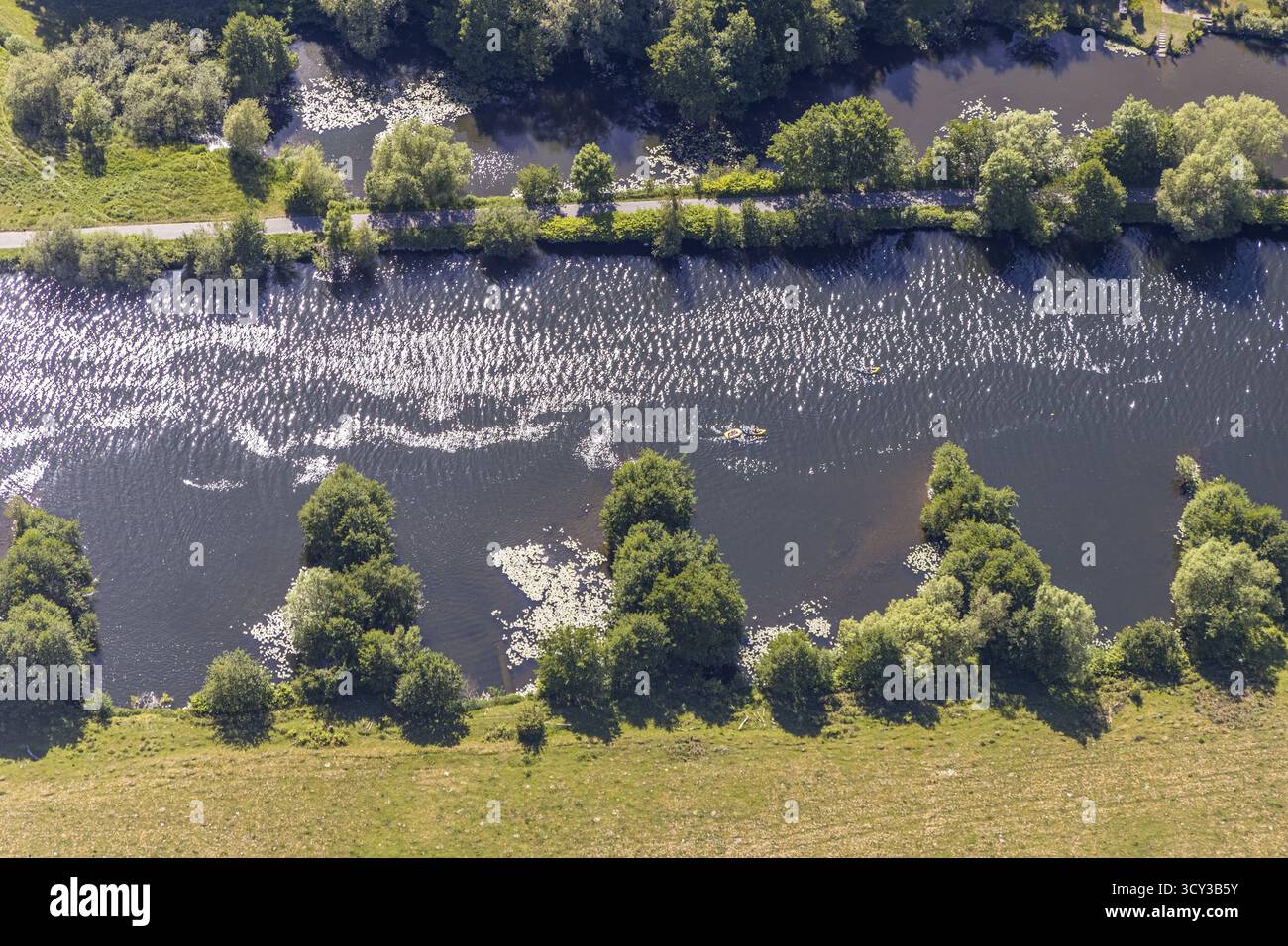 Luftaufnahme, Lichtspiel auf dem Ruhrgebiet, Hattingen, Ruhrgebiet, Nordrhein-Westfalen, Deutschland, Boote, DE, Ennepe-Ruhr-Kreis, Europa, Ruhr, rückwärts Stockfoto