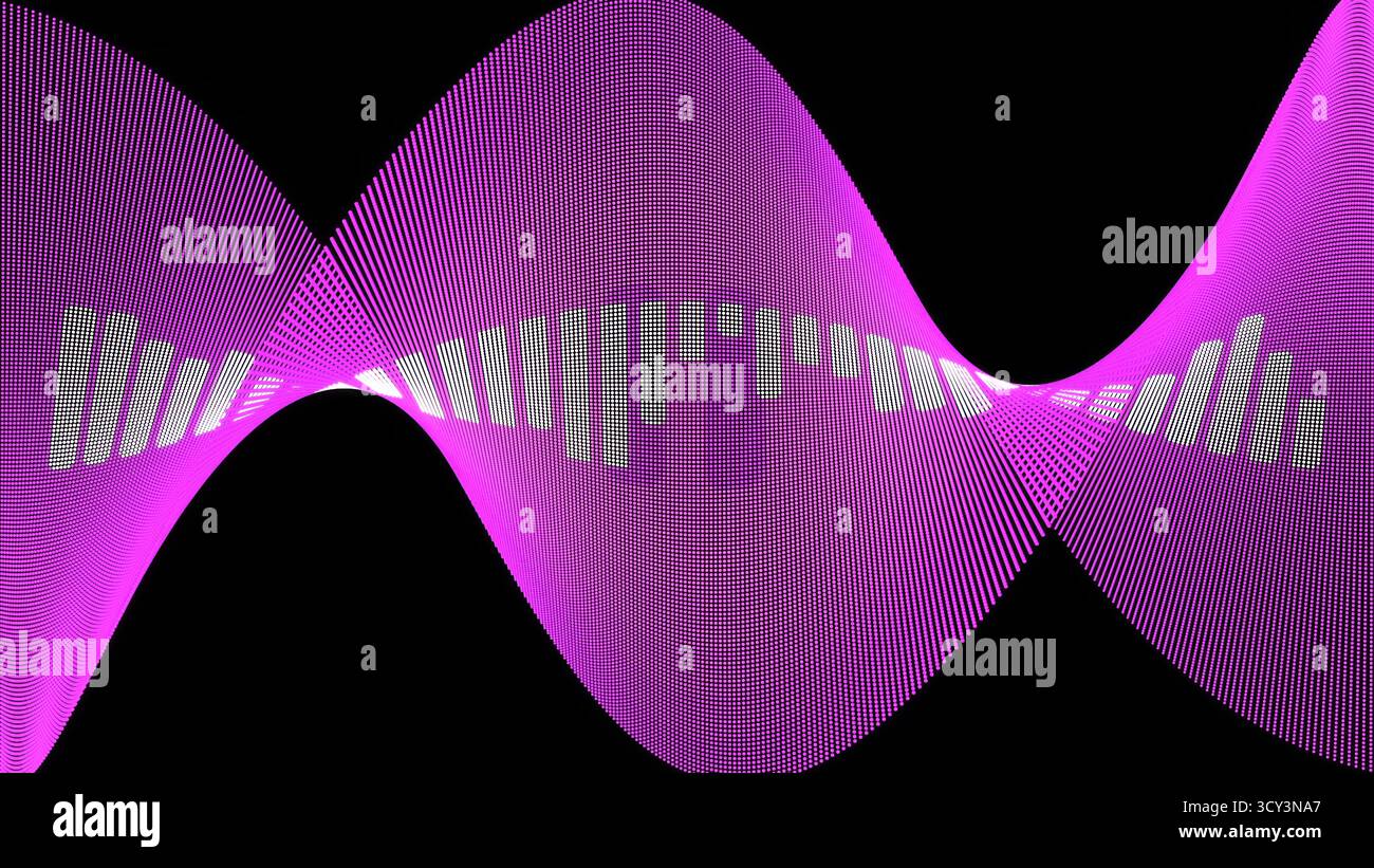 Violette Klangwelle mit Audio-Equalizer-Balken für digitale Musikdaten Stockfoto