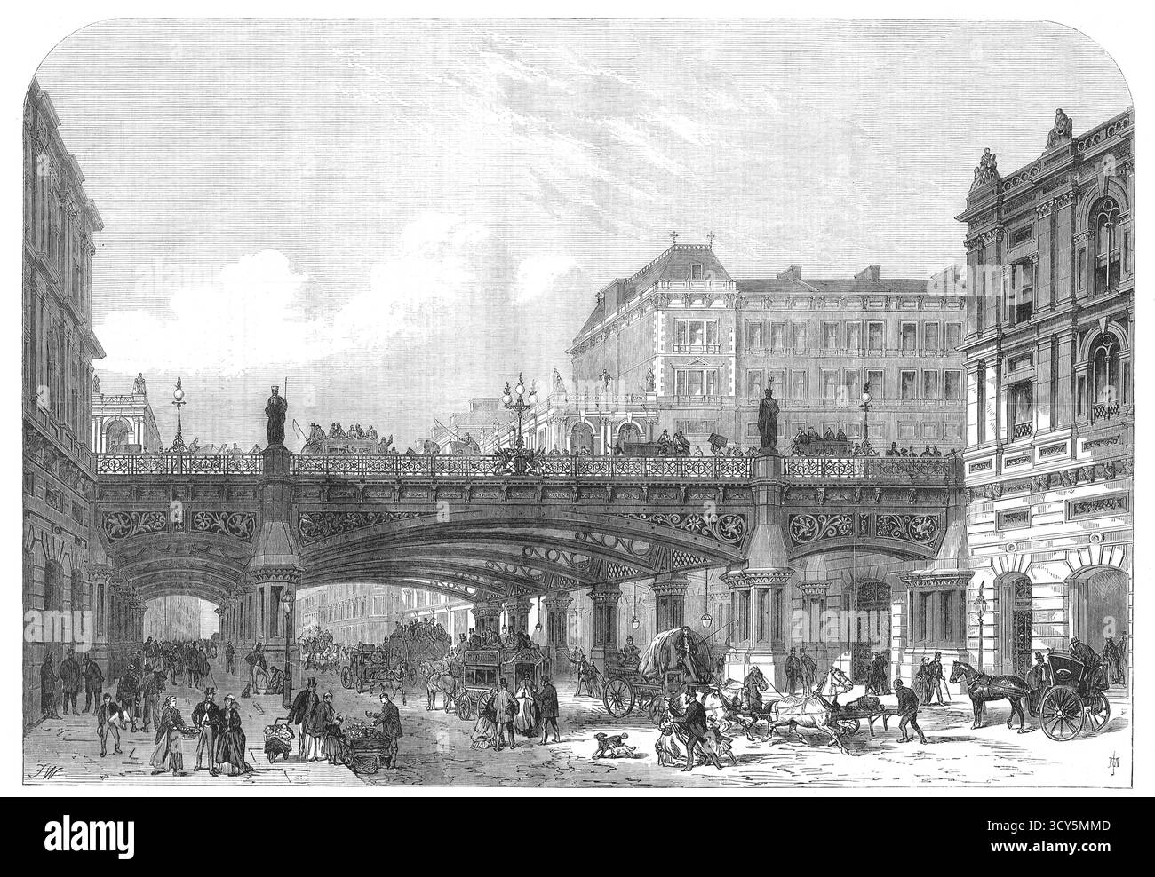 Das Holborn Valley Viadukt, im Verlauf des Baues, London, England, 1867 Stockfoto
