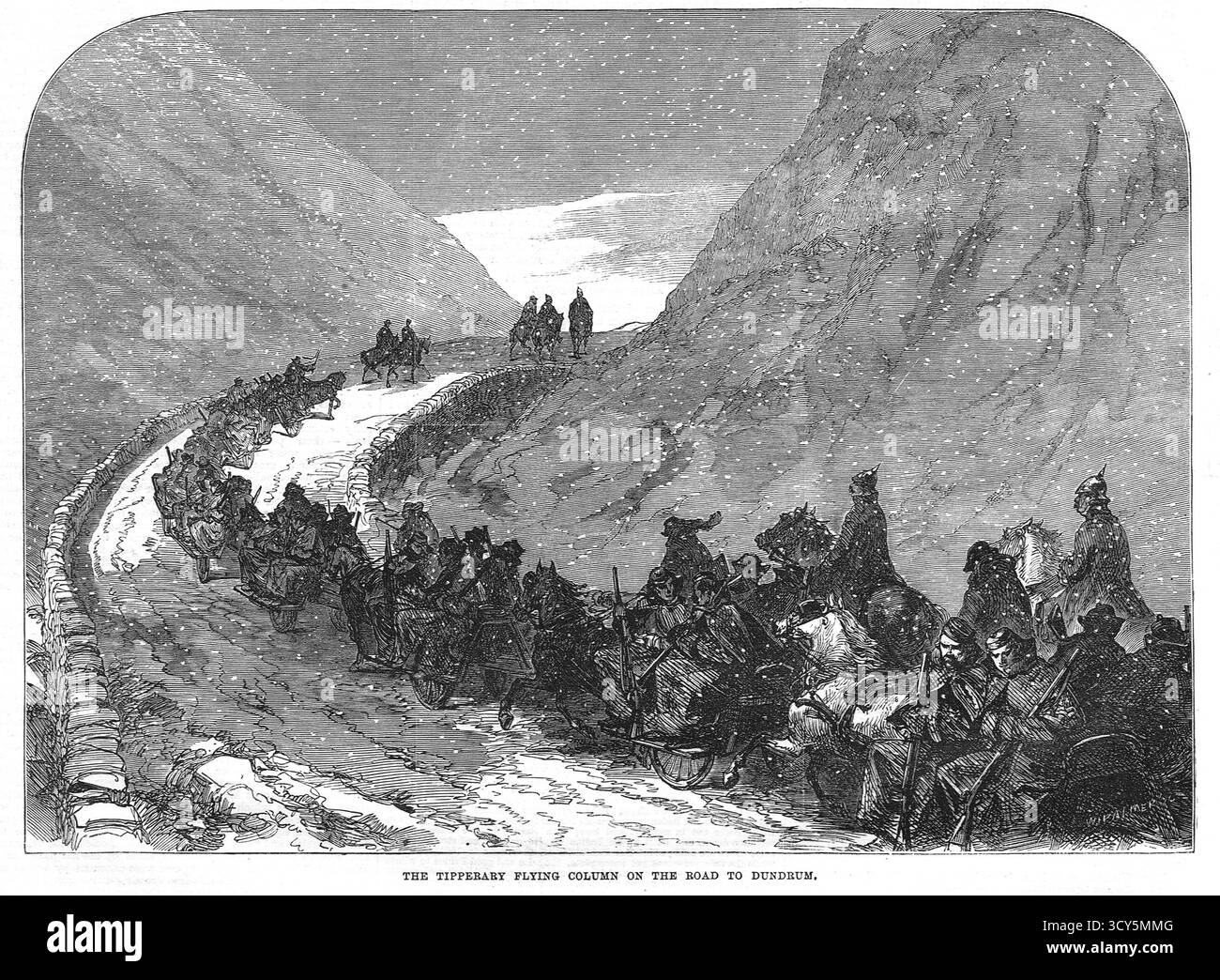 Die Verfolgung der Fenianer in Tipperary, Irland, die Tipperary fliegende Säule, auf der Straße nach Dundrum, nach dem Fenian Rising, 1867 Stockfoto