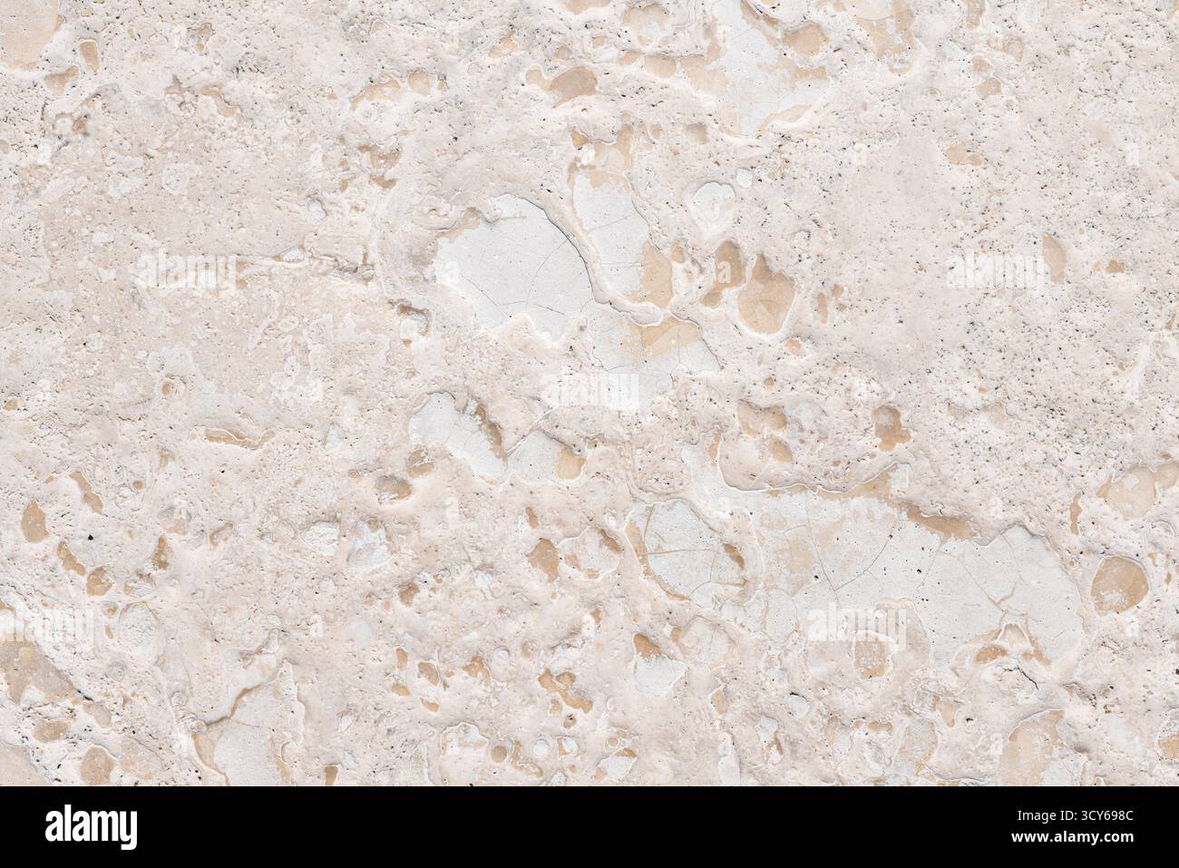 Nahtlose, hochauflösende Textur von natürlichem Kalkstein oder Travertinstein. Beigefarbener und cremefarbener Hintergrund mit natürlichen Rissen, Rissen, Gruben und Sedimen Stockfoto Nahtlose, hochauflösende Textur von natürlichem Kalkstein oder Travertinstein. Beigefarbener und cremefarbener Hintergrund mit natürlichen Rissen, Rissen, Gruben und Sedimen Stockfoto