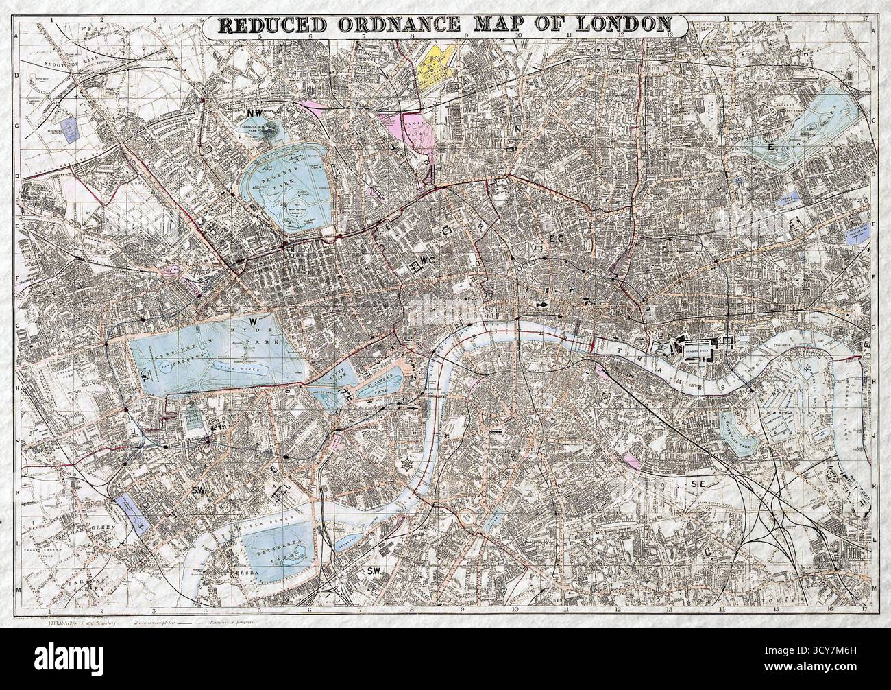 Reduzierte Ordnance Map of London, 1879 - J. Whitbread Illustration, antike Stadtkarte, detaillierter Vintage Plan Stockfoto