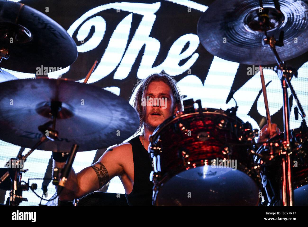 Rufus Taylor von der Dunkelheit während des Konzerts „Dreams on Toast“ Tour 2025!, im Oriom Live Club, am 17. Oktober 2025 in Ciampino, Rom, Italien. Stockfoto