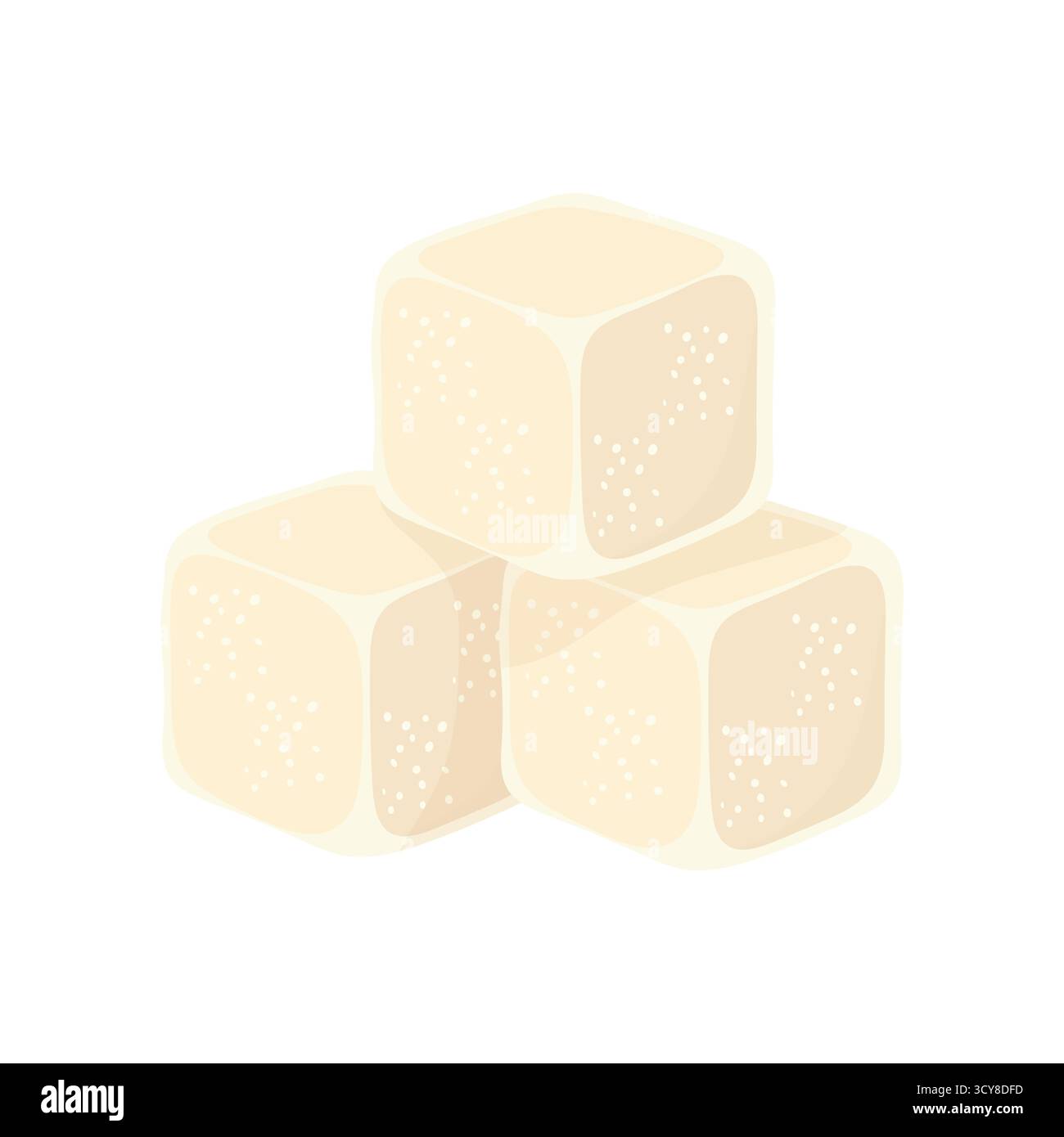 Stilisierte Zuckerwürfel mit weißen Flecken in dreieckigem Stapel angeordnet. Glatte Textur und weiche Kanten. Ideal zum Backen von Süßstoffen und zum Backen von Lebensmittelzutaten Stock Vektor