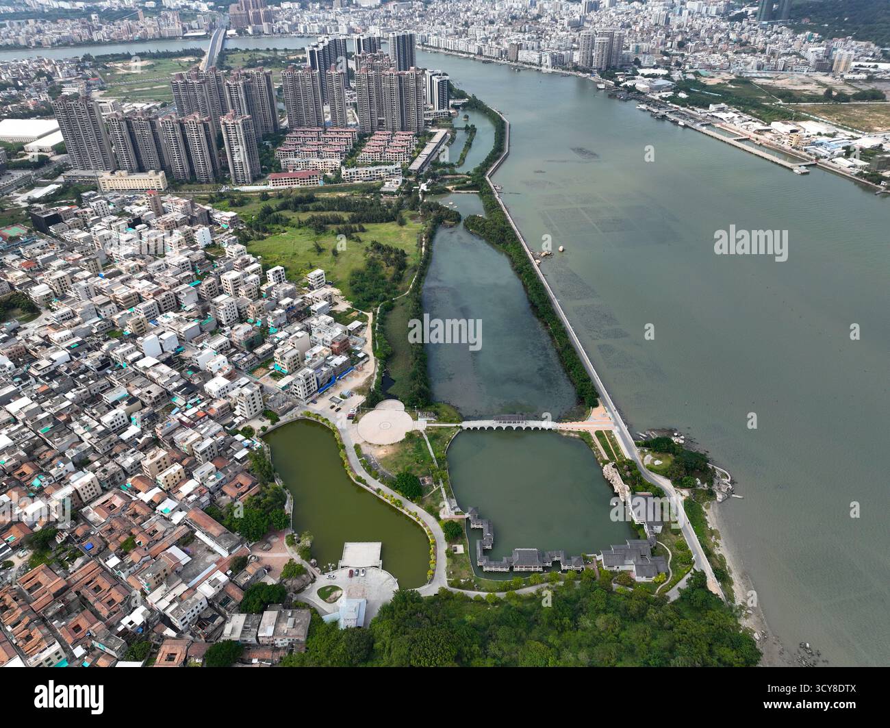 Luftaufnahmen des Luofenggangma Wetland Park im antiken Dorf Fenggang, Shantou City, Provinz Guangdong Stockfoto