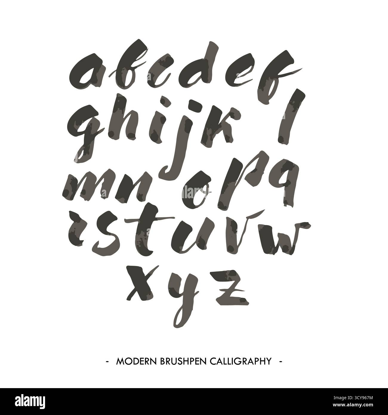 Moderne Tinte mit Alphabet. ABC malte Briefe mit Pinsel im modernen Kalligraphiestil Stockfoto