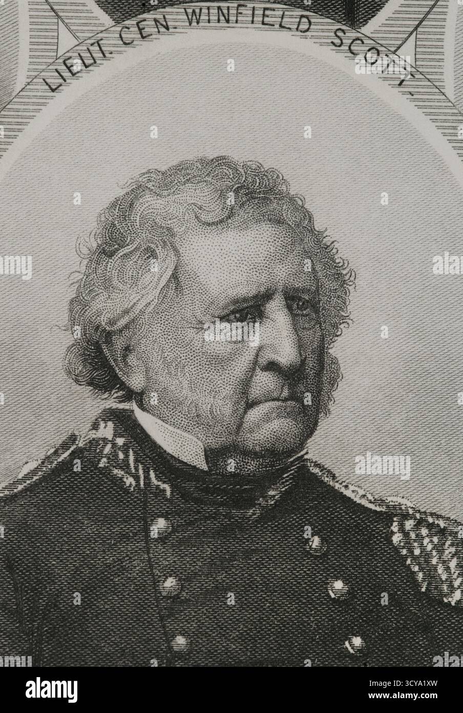 Winfield Scott (1786-1866). Befehlshaber der US-Armee (1841–1861) und Präsidentschaftskandidat bei den Wahlen 1852. General-in-Chief der Union Army zu Beginn des Amerikanischen Bürgerkriegs (1861–1865). Hochformat. Kupferstich von J.C. Buttre (1821-1893). Geschichte der Vereinigten Staaten von Amerika, von J. A. Spencer. Band III. Ausgabe in Barcelona, 1873. Stockfoto