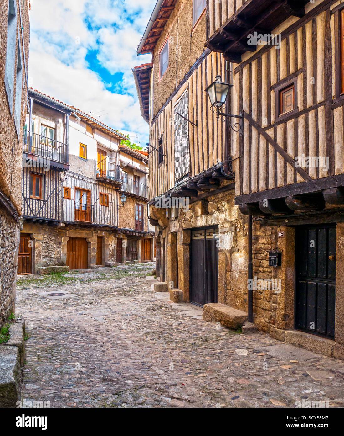 Calle típical. La Alberca. Sierra de Francia. Salamanca. Castilla León. España. Stockfoto
