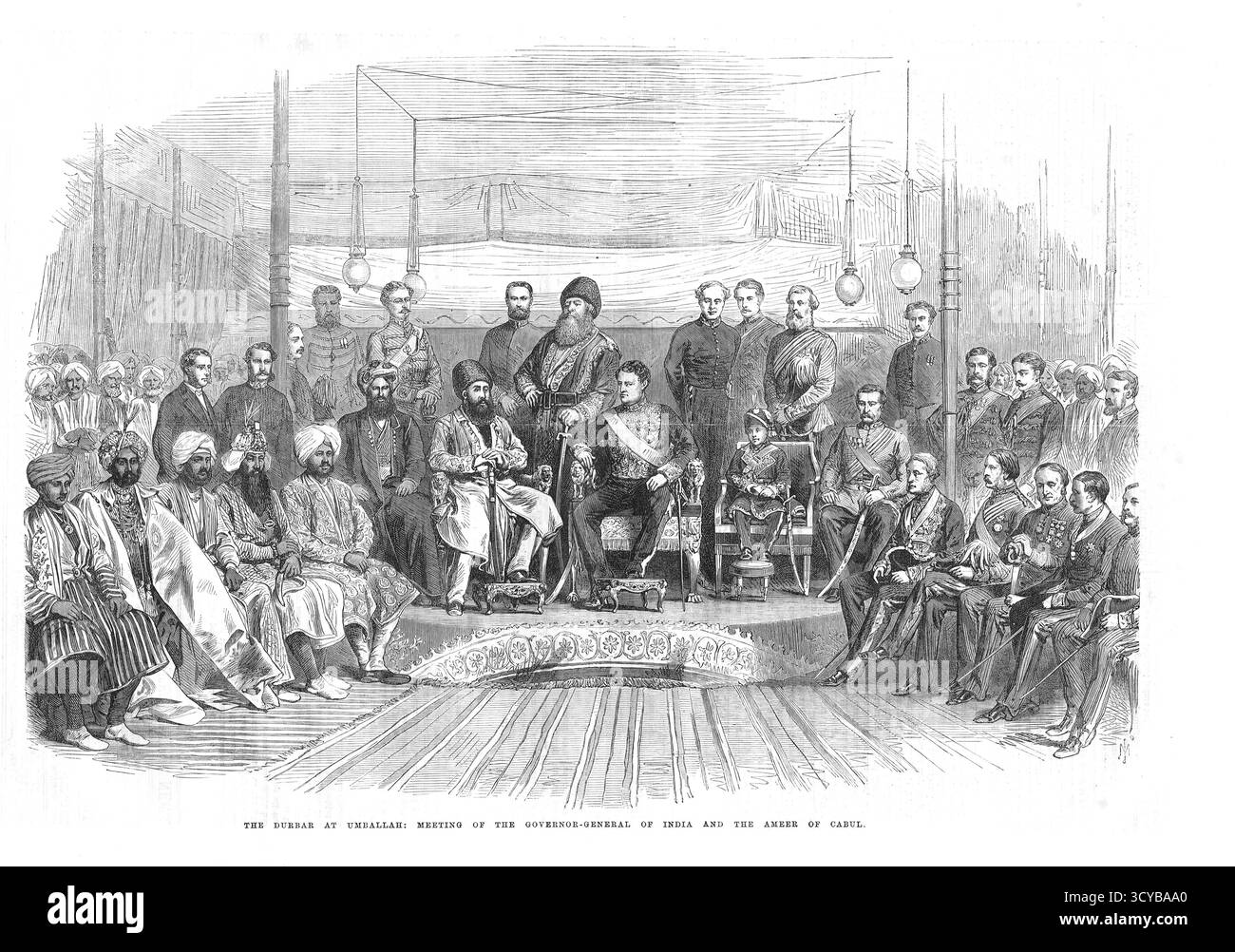 Die Durbar in Ambala, 1869. Ein Treffen des Generalgouverneurs von Indien, Lord Mayo, und des Amir von Kabul, Sher Ali Khan, nach dem afghanischen Bürgerkrieg. Stockfoto