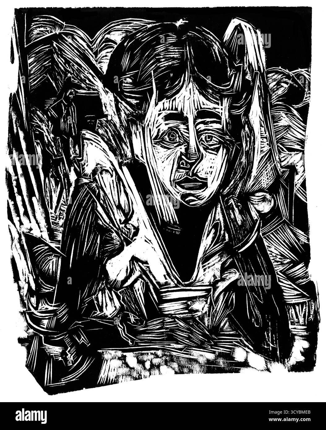 Girl Dreaming von Ernst Ludwig Kirchner - German Expressionist Portrait, ca. 1910-1930 Modernist Art, emotionale weibliche Figur, Public Domain Artwork Stockfoto