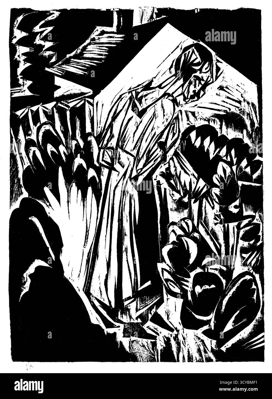 Frau in einem Garten von Ernst Ludwig Kirchner, 1916 deutsches expressionistisches Gemälde, Modernistische Frauenfigur in der Natur, High-Resolution Public Domain Artwo Stockfoto