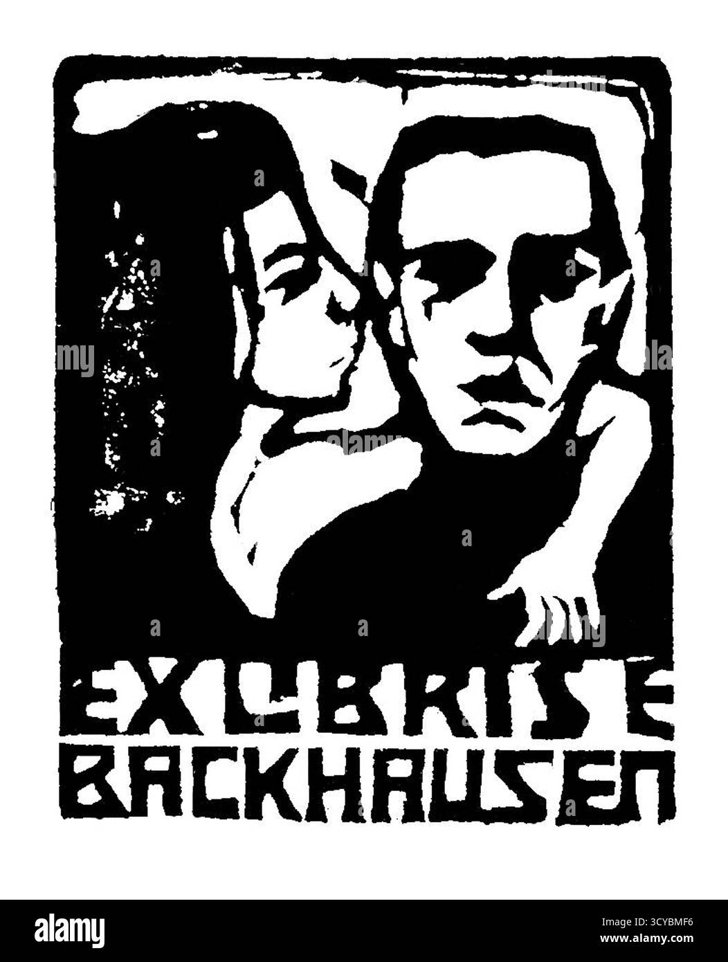 Ex Libris E. Backhausen III von Ernst Ludwig Kirchner - 1920er Jahre deutsches expressionistisches Bookplate, modernistische Grafik, High-Resolution Stockfoto