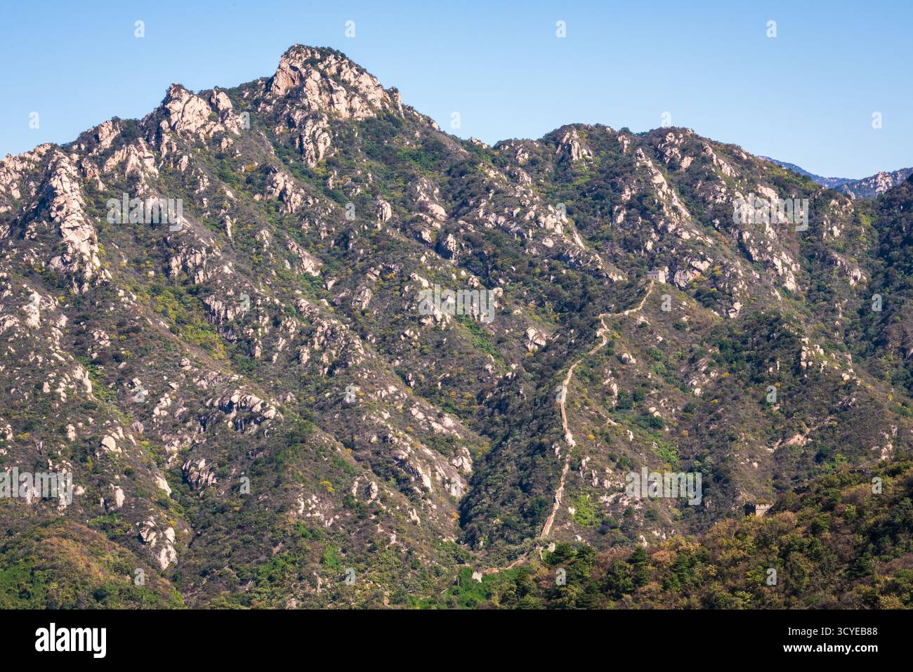 Peking, China - 5. Oktober 2018: Chinesische Mauer Mutianyu, ein gut erhaltener und beliebter Abschnitt der Chinesischen Mauer, bekannt dafür, dass sie weniger überfüllt ist. Stockfoto