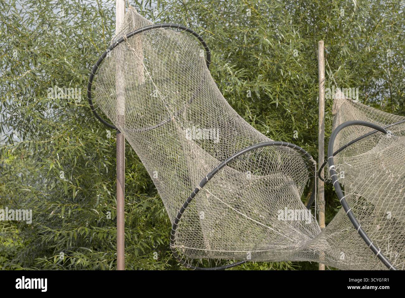 Fischernetztrocknung im Wind Stockfoto