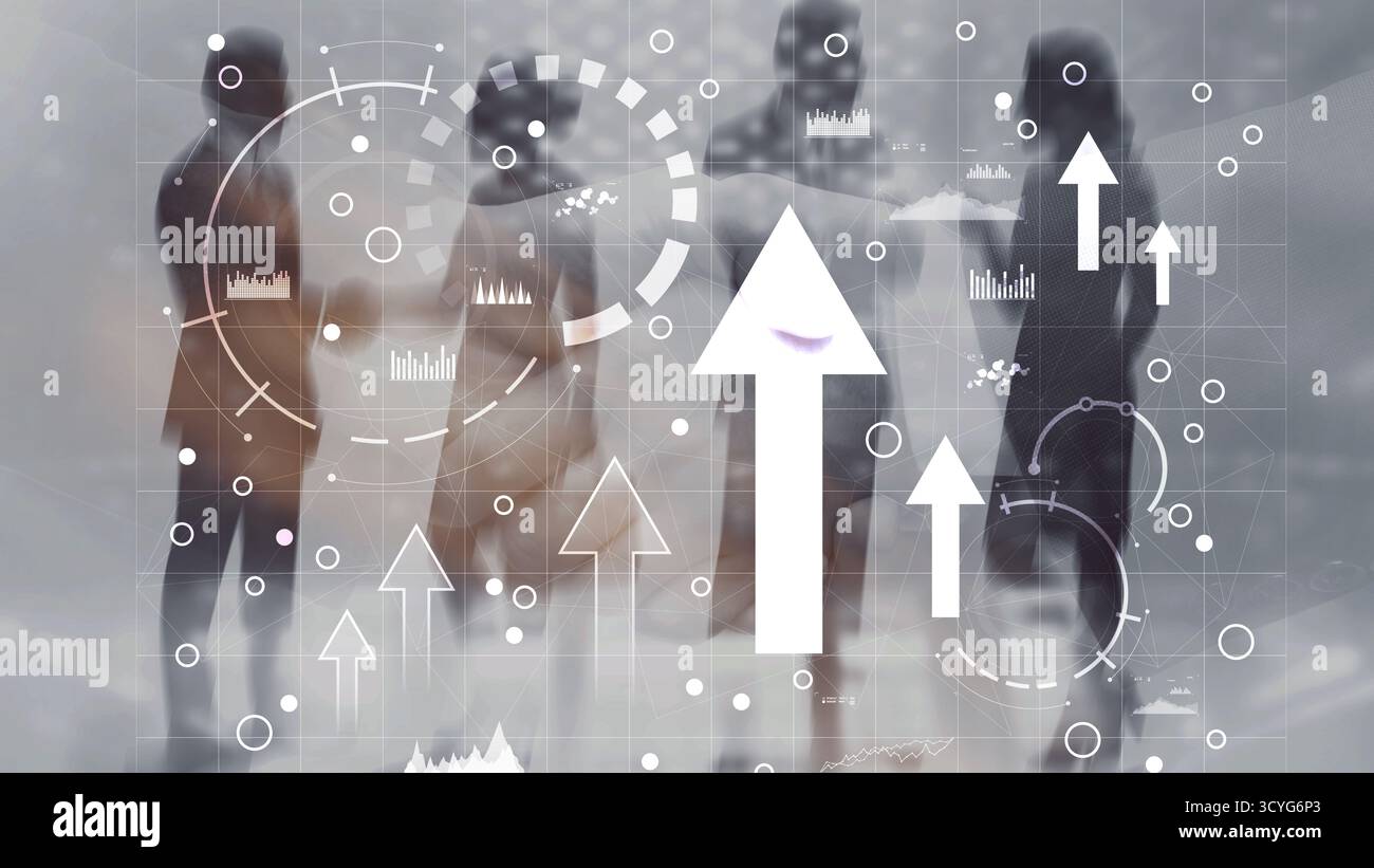 Modernes Geschäftsteam, das im Büro bei digitalen Datenanalysen und Finanzdiagrammen zusammenarbeitet. Stockfoto