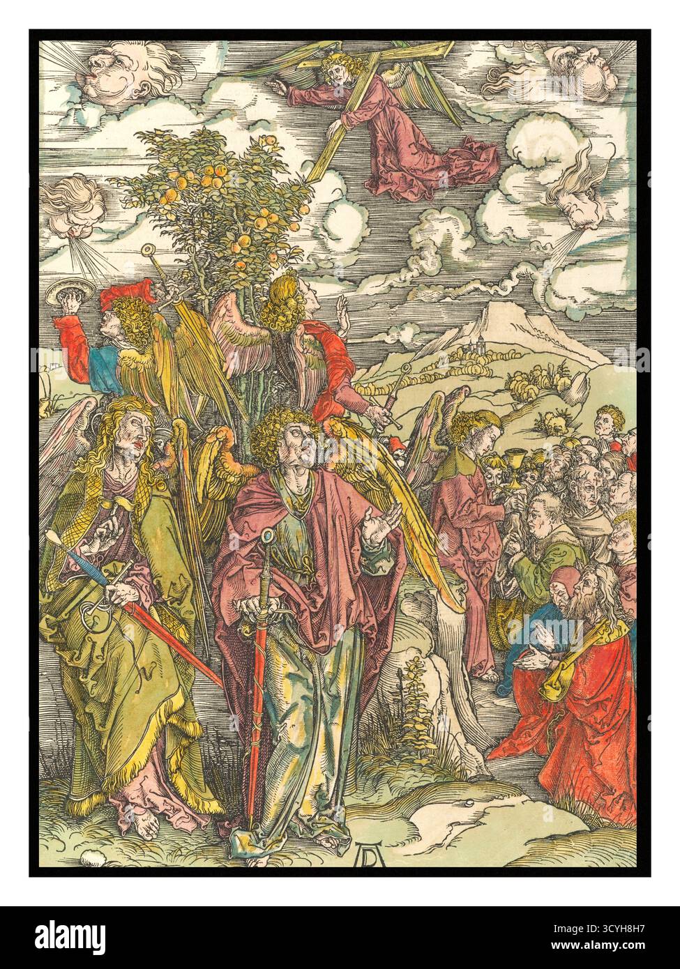 Albrecht Dürer - die vier Engel, die die Winde halten - 1498 - biblischer Kontext: Diese Vision findet sich zwischen den sechsten und siebten Siegel in der Offenbarung und dient als Bruch in den apokalyptischen Ereignissen - Stockfoto