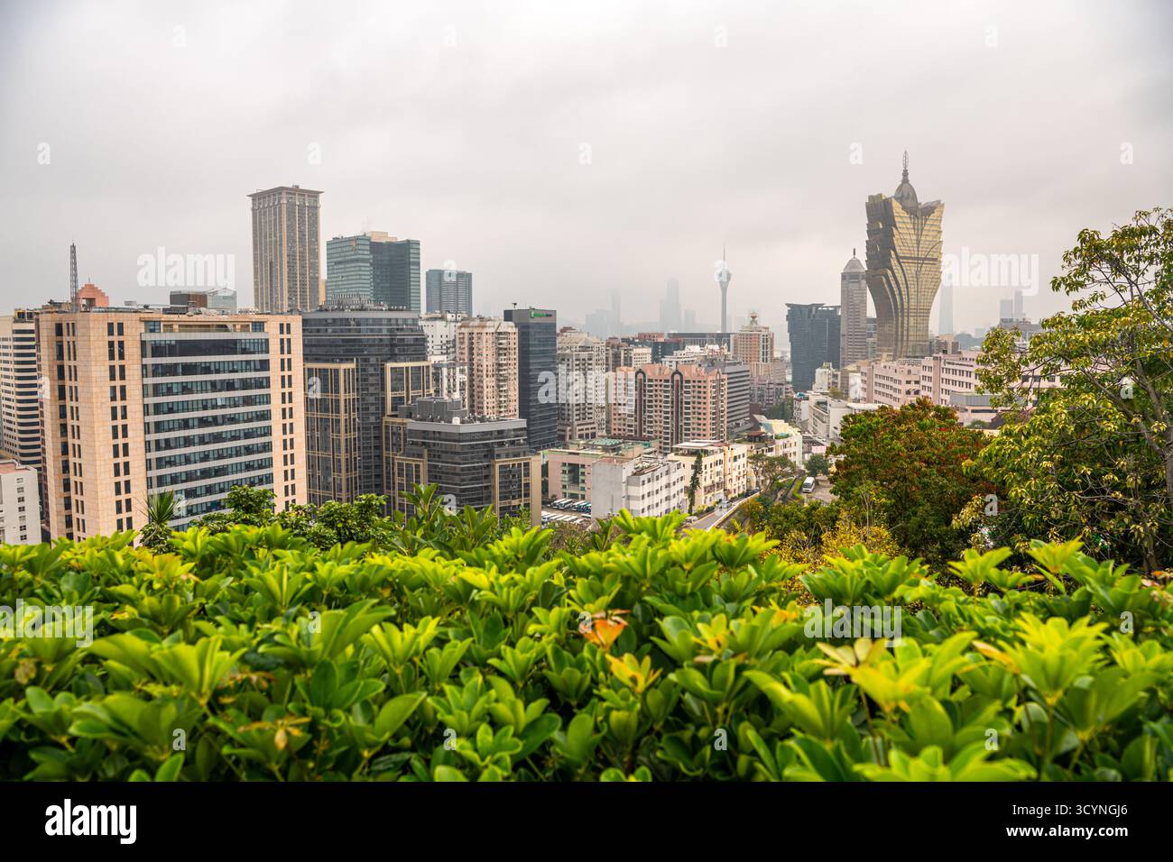 Blick auf das Wohnviertel von Macau von der Guia Kapelle und dem Leuchtturm, Macao. Stockfoto