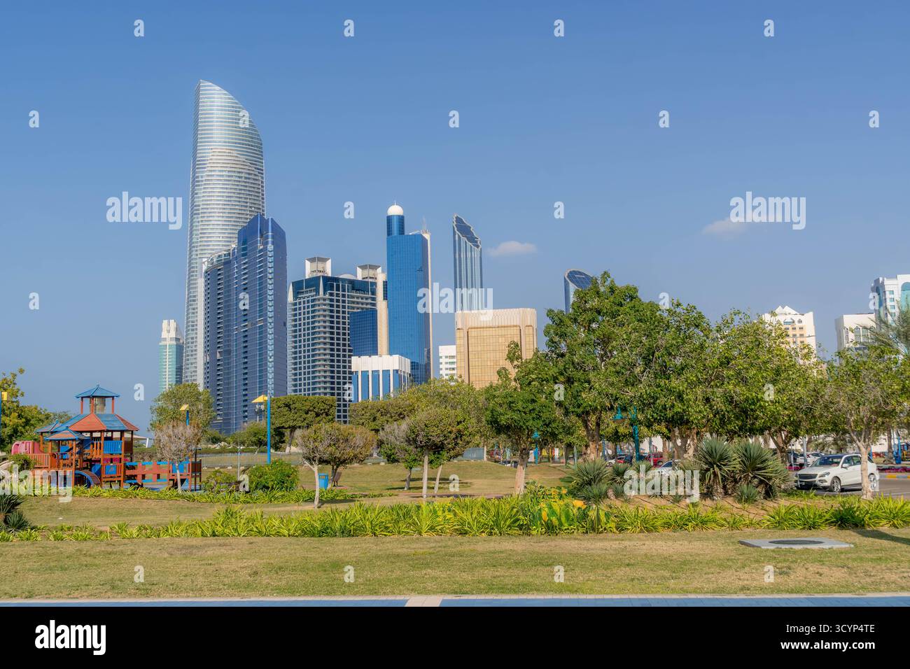 Blick auf die Stadt Abu Dhabi in den Vereinigten Arabischen Emiraten. Stockfoto