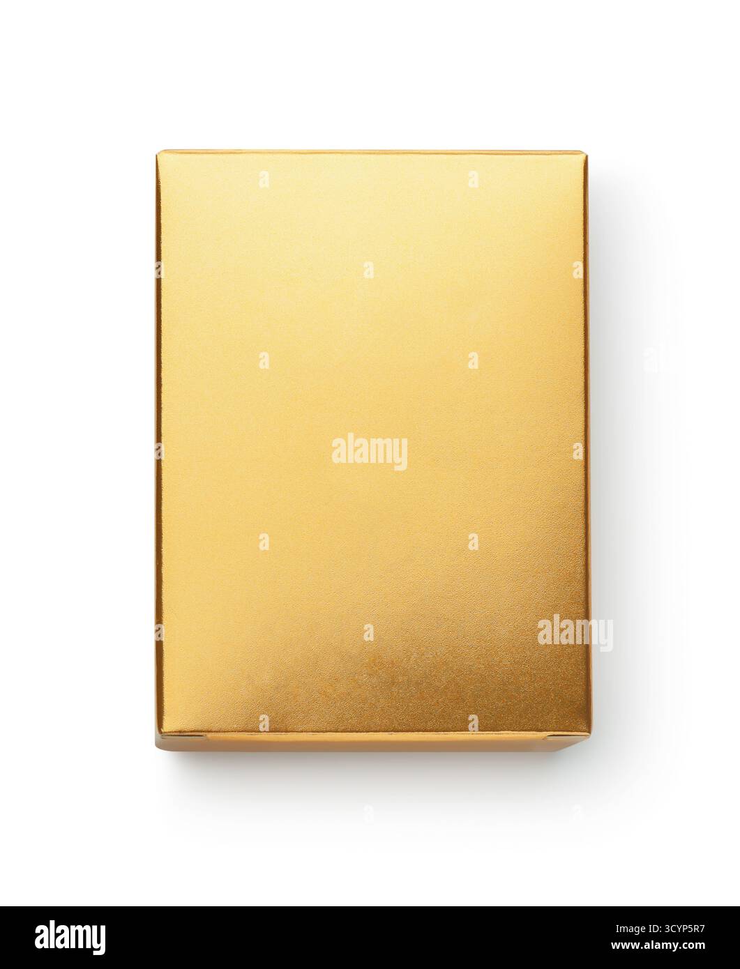 Draufsicht der leeren goldenen Papierverpackung isoliert auf weiß Stockfoto