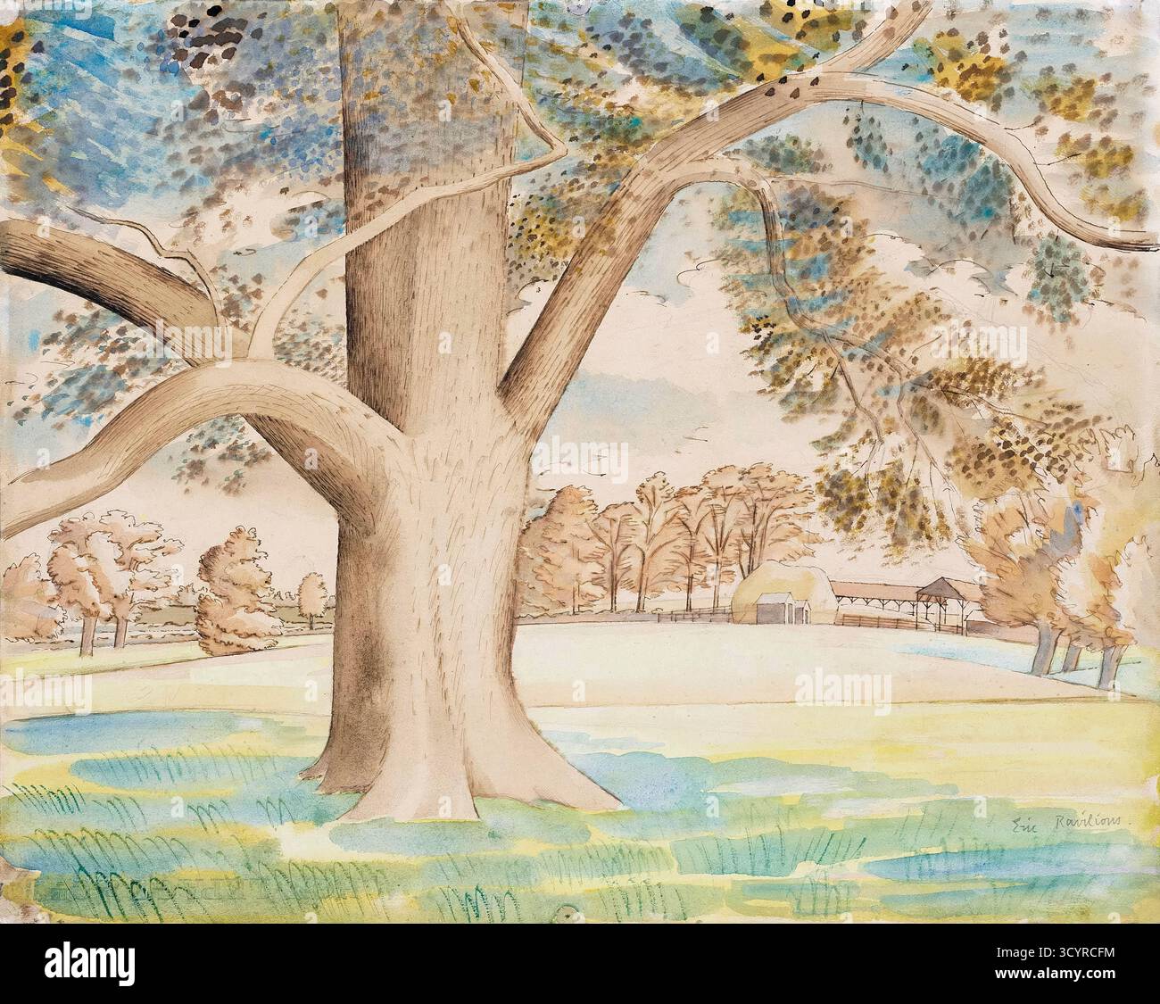 Eric Ravilious, Feldelm, Aquarellmalerei über Bleistift, 1933 Stockfoto