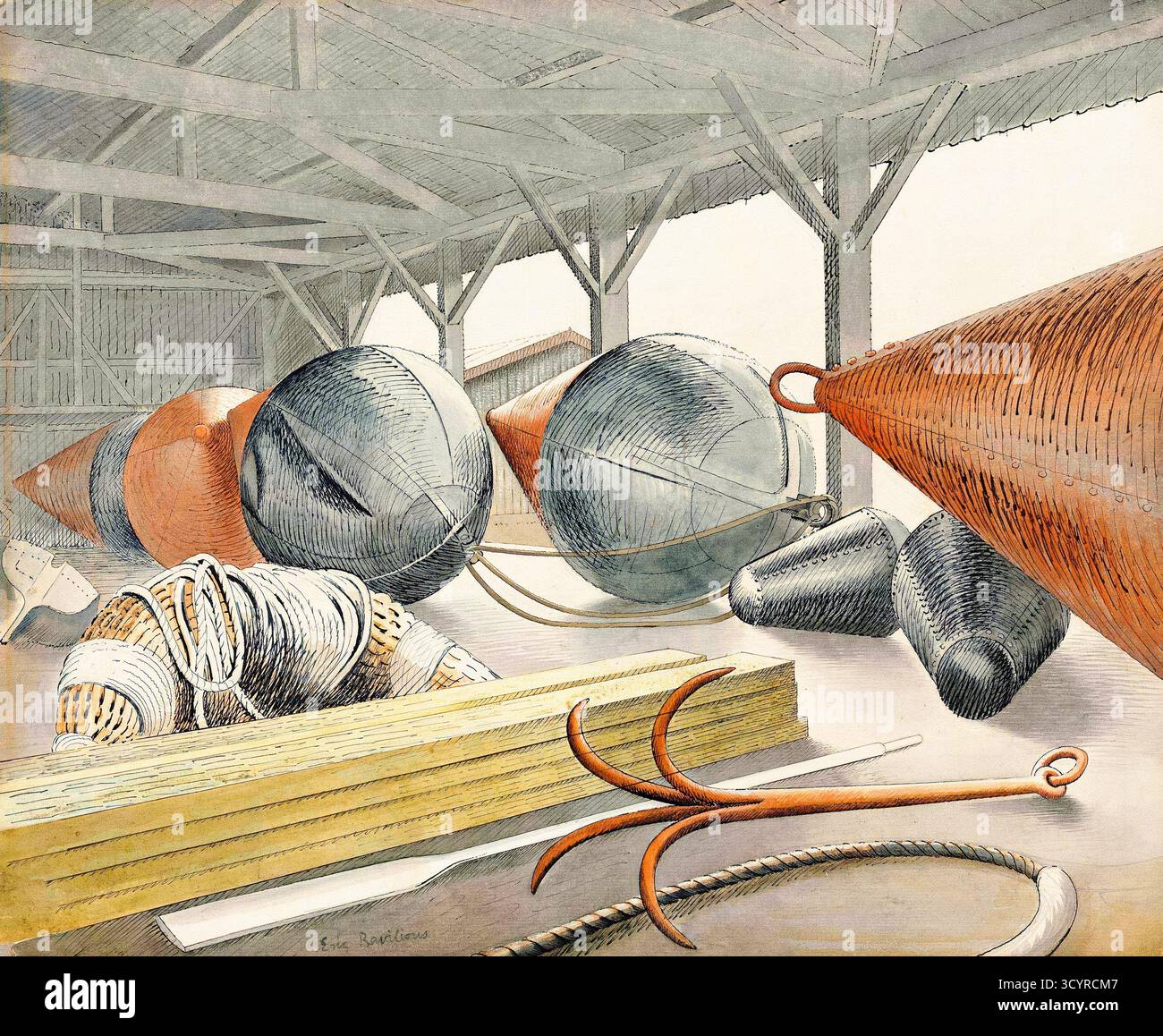 Eric Ravilious, Bojen und Grappling Haken, Aquarellmalerei, 1933 Stockfoto