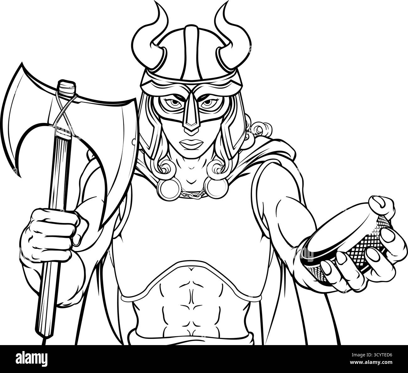 Viking Warrior Frau Eishockey Sport Team Maskottchen Stock Vektor