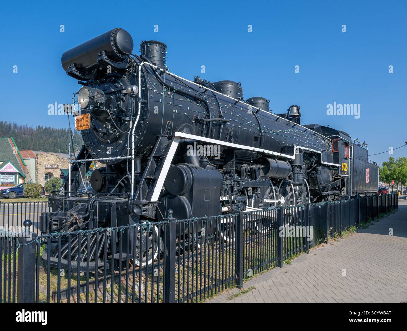 Dampflokomotive 6015, U-1-A Klasse 4-8-2, Jasper, Alberta, Kanada Stockfoto
