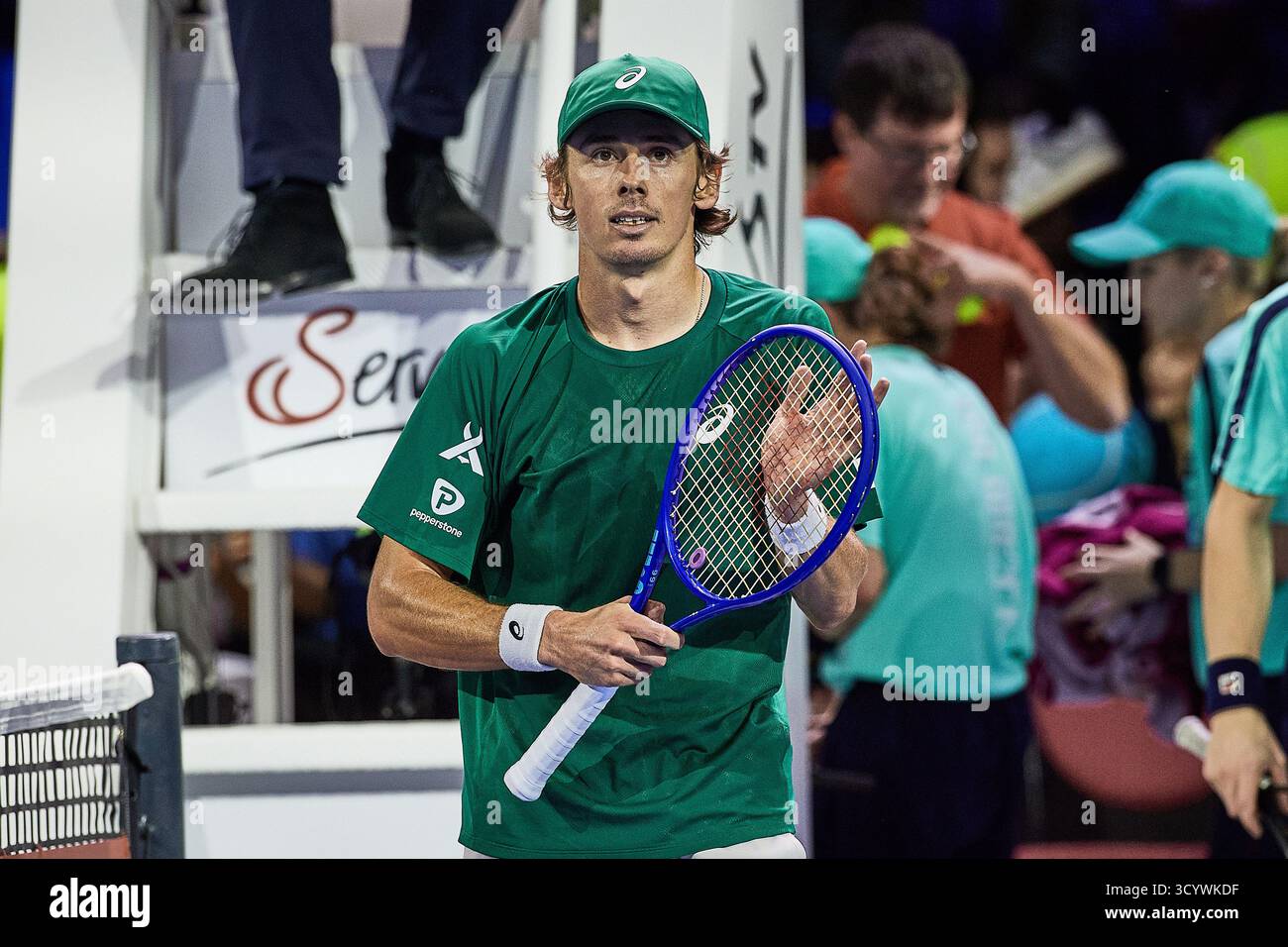 Wien, Wien, Österreich. Oktober 2025. Alex de Minaur aus Australien feiert den Sieg des Spiels gegen Jurij Rodinov aus Österreich während der ersten Bank Open - ATP500, Mens Tennis, 20.10.2025, Wien (Wiener Stadthalle), Österreich, Foto: Mathias Schulz (Credit Image: © Mathias Schulz/ZUMA Press Wire) NUR REDAKTIONELLE VERWENDUNG! Nicht für kommerzielle ZWECKE! Quelle: ZUMA Press, Inc./Alamy Live News Stockfoto